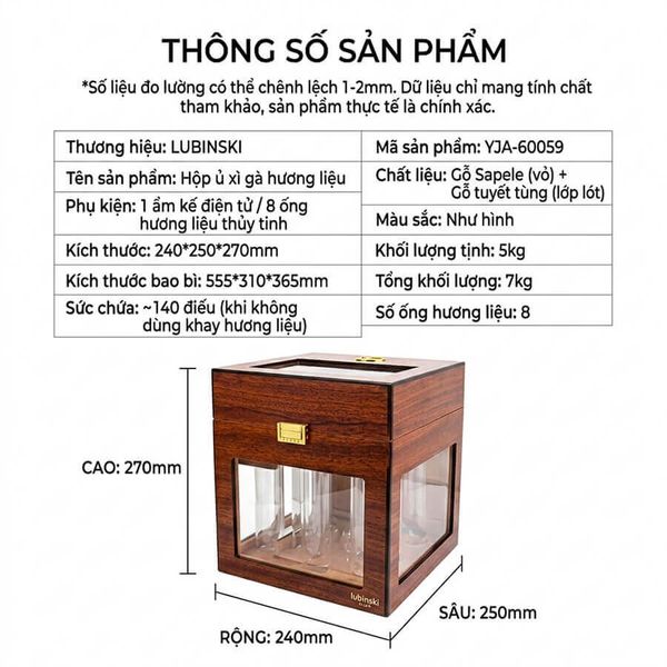 Hộp ủ xì gà Kèm 8 ống hương liệu Lubinski YJA 60059