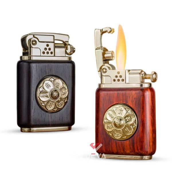 Bật lửa xăng đá Zorro bọc gỗ ốp vòng xoay Lục Tự Chân Ngôn Z602G
