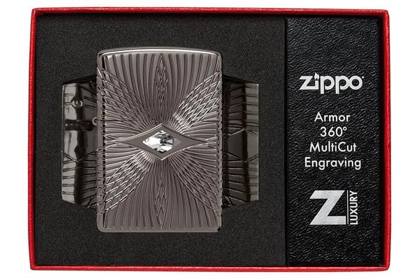 Zippo Armor luxury khắc MultiCut Đính Đá Crystal Black Ice Z149