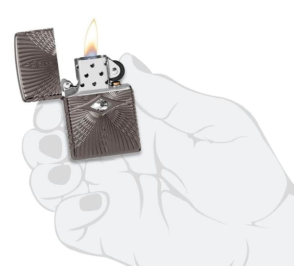 Zippo Armor luxury khắc MultiCut Đính Đá Crystal Black Ice Z149