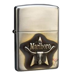Zippo Bạc Khối Ốp Emblem Đầu Bò Marlboro BK39