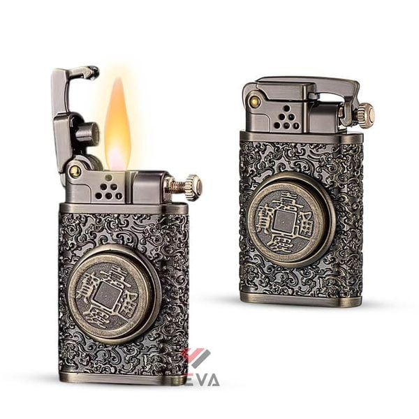Bật lửa xăng đá Zorro đánh lửa tự động vòng xoay đồng tiền phong thuỷ Z602-103