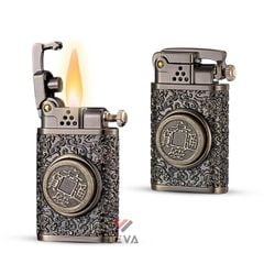 Bật lửa xăng đá Zorro đánh lửa tự động vòng xoay đồng tiền phong thuỷ Z602-103