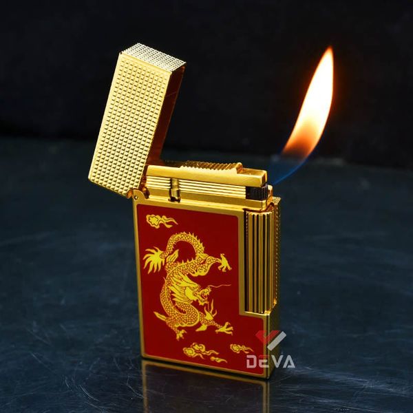 Dupont Hồng Kông 2 Lửa Sơn Mài Đỏ In Hình Rồng Vàng D2C08