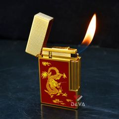 Dupont Hồng Kông 2 Lửa Sơn Mài Đỏ In Hình Rồng Vàng D2C08