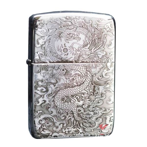 Zippo Bạc Khối Tái Bản 1941 Khắc Hình Rồng Mây BK56