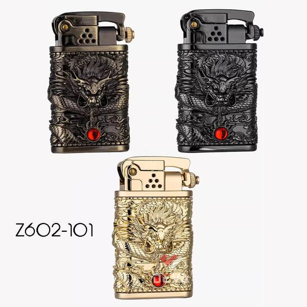 Bật lửa xăng đá Zorro đánh lửa tự động ốp hình rồng 3D Z602-101