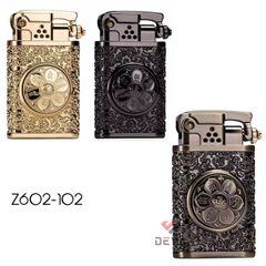 Bật lửa xăng đá Zorro đánh lửa tự động ốp vòng xoay Lục tự Chân Ngôn Z602-102