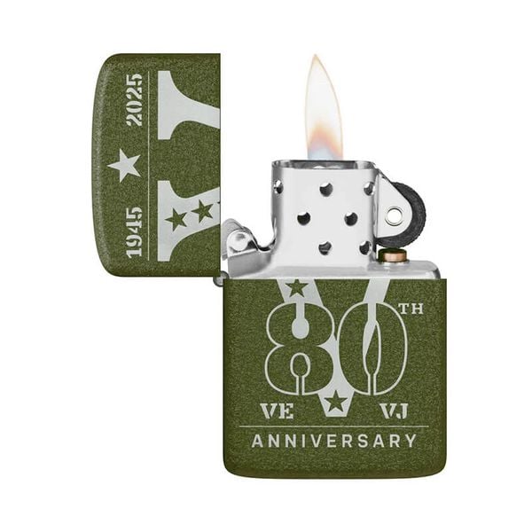 Zippo VE/VJ Day 80th Anniversary Collectible Steel Green Crackle, Zippo Victory in Europe, Victory in Japan 80th Anniversary Collectible Z112