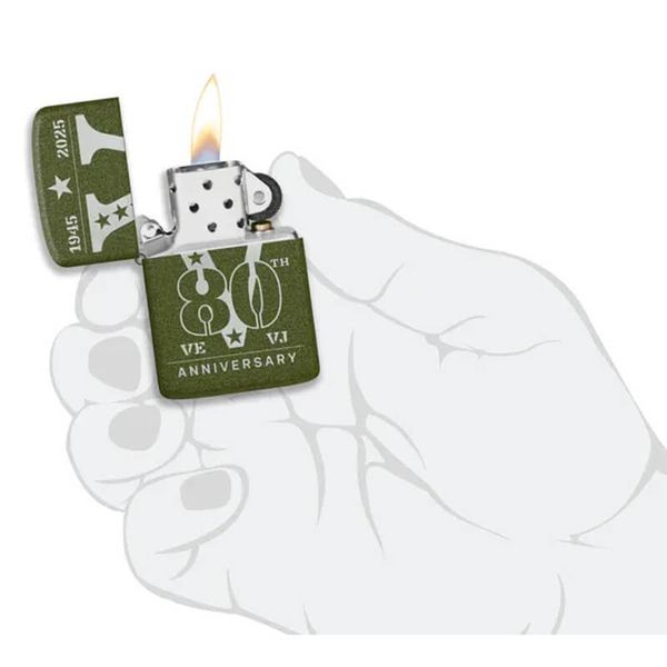 Zippo VE/VJ Day 80th Anniversary Collectible Steel Green Crackle, Zippo Victory in Europe, Victory in Japan 80th Anniversary Collectible Z112