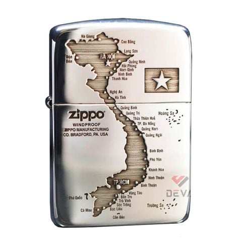 Zippo Bạc Khối Tái Bản 1941 Khắc Bản Đồ Việt Nam BK74