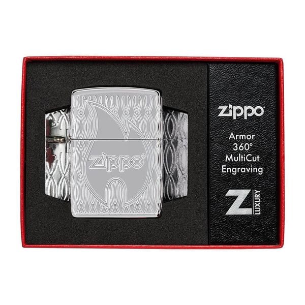 Zippo Flame Design Multicut Armor Luxury – High Polish Chrome (Chính hãng Zippo, Mỹ) Z21