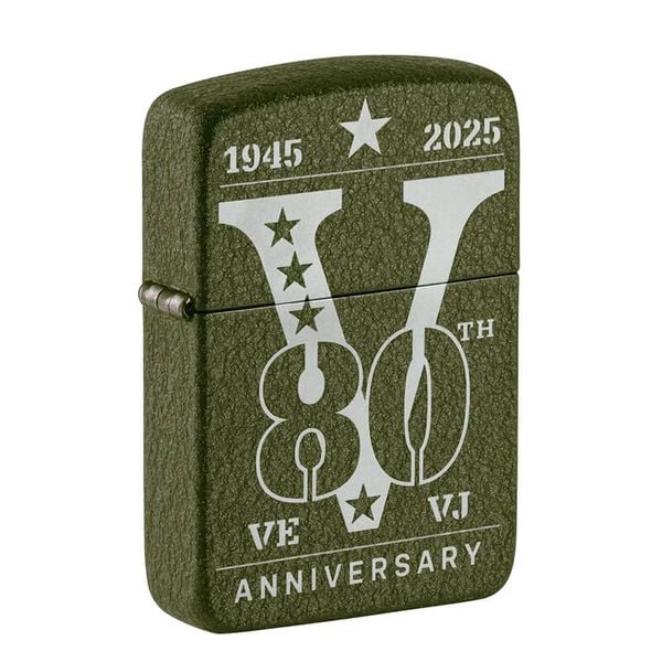 Zippo VE/VJ Day 80th Anniversary Collectible Steel Green Crackle, Zippo Victory in Europe, Victory in Japan 80th Anniversary Collectible Z112