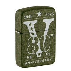 Zippo VE/VJ Day 80th Anniversary Collectible Steel Green Crackle, Zippo Victory in Europe, Victory in Japan 80th Anniversary Collectible Z112