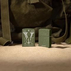 Zippo VE/VJ Day 80th Anniversary Collectible Steel Green Crackle, Zippo Victory in Europe, Victory in Japan 80th Anniversary Collectible Z112