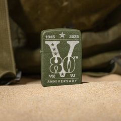 Zippo VE/VJ Day 80th Anniversary Collectible Steel Green Crackle, Zippo Victory in Europe, Victory in Japan 80th Anniversary Collectible Z112