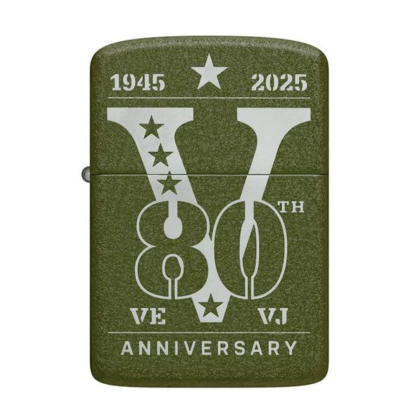 Zippo VE/VJ Day 80th Anniversary Collectible Steel Green Crackle, Zippo Victory in Europe, Victory in Japan 80th Anniversary Collectible Z112