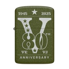 Zippo VE/VJ Day 80th Anniversary Collectible Steel Green Crackle, Zippo Victory in Europe, Victory in Japan 80th Anniversary Collectible Z112