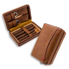 Bao da đựng Cigar 4 điếu Lubinski/Cohiba kèm bật lửa và dao cắt T116