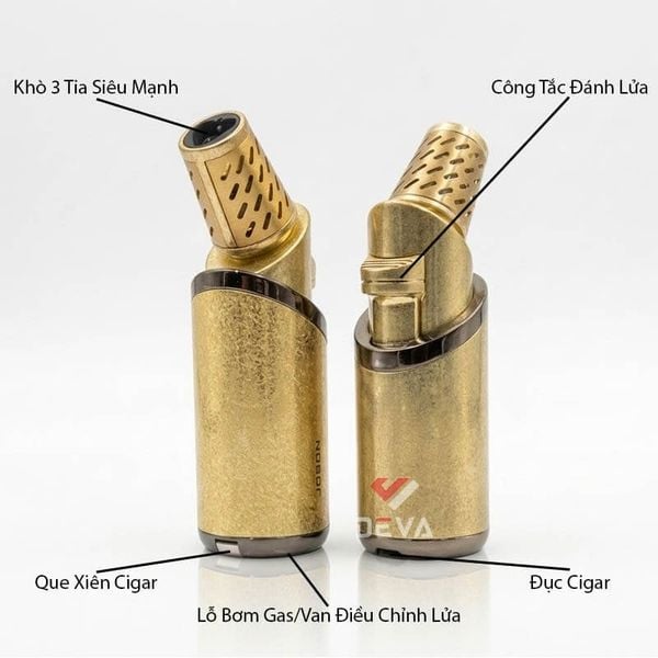 Bật lửa gas Jobon khò 3 tia kèm que xiên và đục Cigar chuyên dụng ZB 506