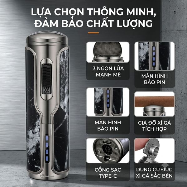 Bật lửa ga điện Honest khò 3 tia kèm đục BCZ 792