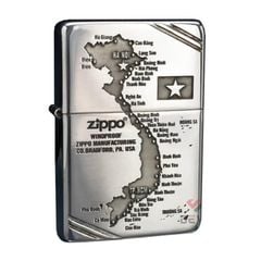 Zippo Bạc Khối Tái Bản 1937 Vintage Chặt Góc Khắc Bản Đồ Việt Nam BK88