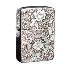 Zippo Bạc Khối Tái Bản 1941 Khắc Hoa Mẫu Đơn Các Mặt BK53