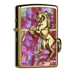 Zippo Khảm Trai Mạ Vàng Ốp Ngựa Nổi 3D ZN16