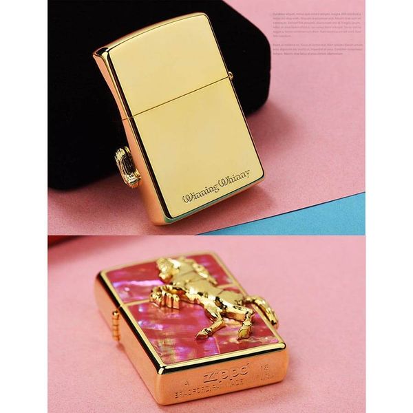 Zippo Khảm Trai Mạ Vàng Ốp Ngựa Nổi 3D ZN16