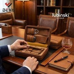 Bao da đựng Cigar 4 điếu Lubinski/Cohiba kèm bật lửa và dao cắt T116