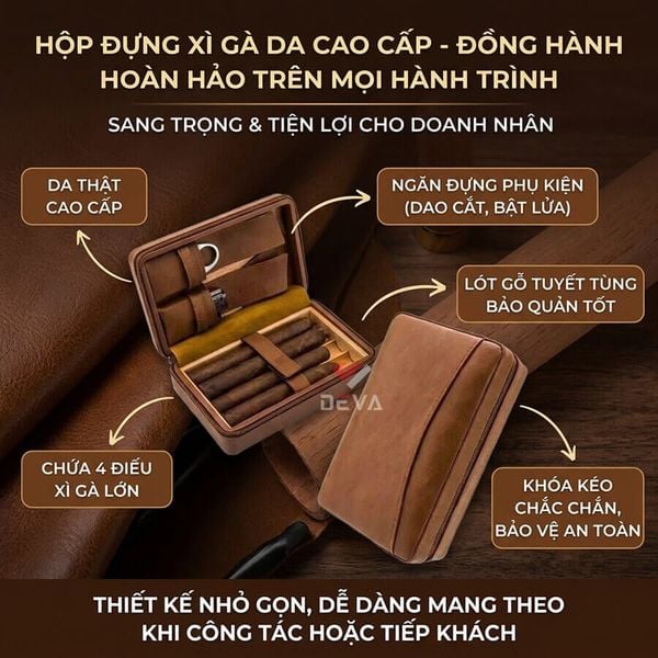 Bao da đựng Cigar 4 điếu Lubinski/Cohiba kèm bật lửa và dao cắt T116