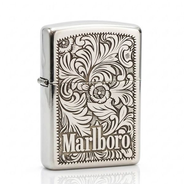 Zippo Bạc Khối Khắc Hoa Văn Marlboro BK41
