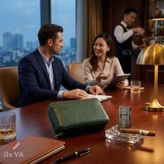 Set bao da Cigar 6 điếu Lubinski kèm bật lửa YJA 50023