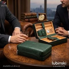 Set bao da Cigar 6 điếu Lubinski kèm bật lửa YJA 50023