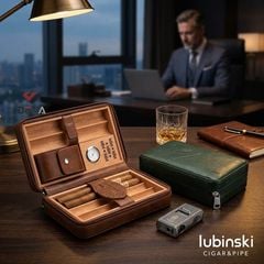 Set bao da Cigar 6 điếu Lubinski kèm bật lửa YJA 50023