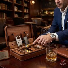Bao Da đựng xì gà có bật lửa và dao cắt Cohiba XJ T104
