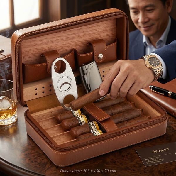 Bao Da đựng xì gà có bật lửa và dao cắt Cohiba XJ T104