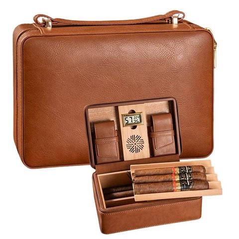 Bao Da Cigar 4 Điếu T109 | Hộp Dưỡng Cigar Mini Có Đồng Hồ Đo Độ Ẩm
