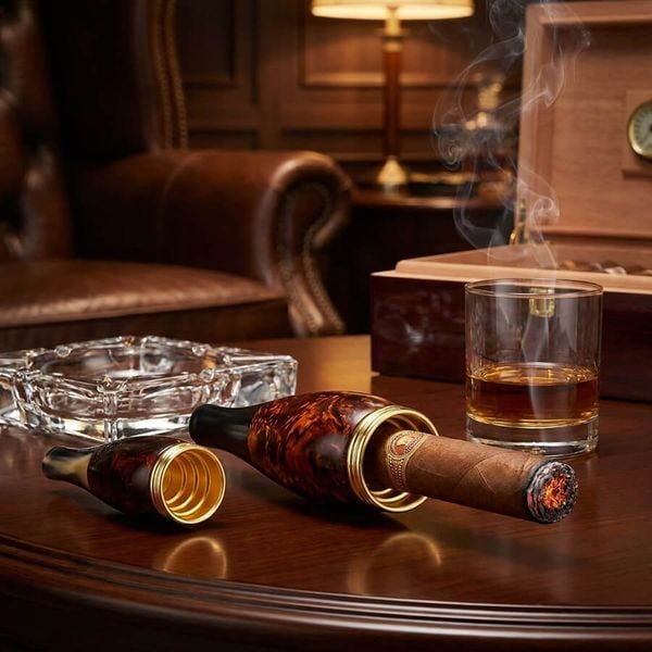 Tẩu Cigar N-Grun thân gỗ cán sừng Freesize TS10