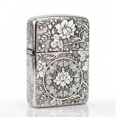 Zippo Bạc Khối Tái Bản 1941 Khắc Hoa Mẫu Đơn Các Mặt BK53