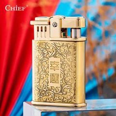 Bật lửa xăng đá Chief khắc nổi hoa văn đánh lửa bán tự động CF703B