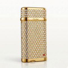 Bật Lửa Ga Đá Cartier Mạ Vàng Đính Đá Kim Cương K033