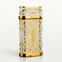 Bật Lửa Ga Đá Cartier Men Trắng Khắc Hoa Văn Mạ Vàng K037
