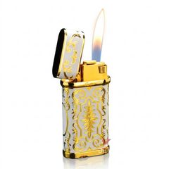 Bật Lửa Ga Đá Cartier Men Trắng Khắc Hoa Văn Mạ Vàng K037