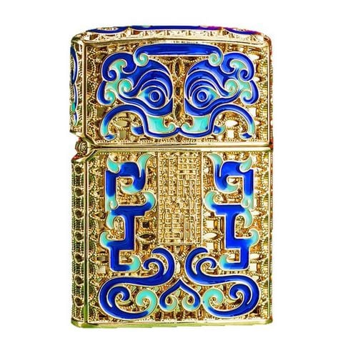 Bật lửa xăng đá Chief Bọc Vàng Hoa Văn Sơn Mài CF1256-1257