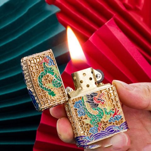 Bật lửa xăng đá Chief bọc lưới hoa văn chủ đề rồng xanh CF1269-1270