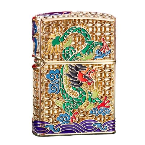 Bật lửa xăng đá Chief bọc lưới hoa văn chủ đề rồng xanh CF1269-1270