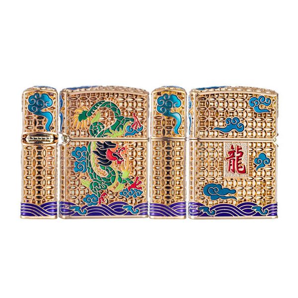 Bật lửa xăng đá Chief bọc lưới hoa văn chủ đề rồng xanh CF1269-1270