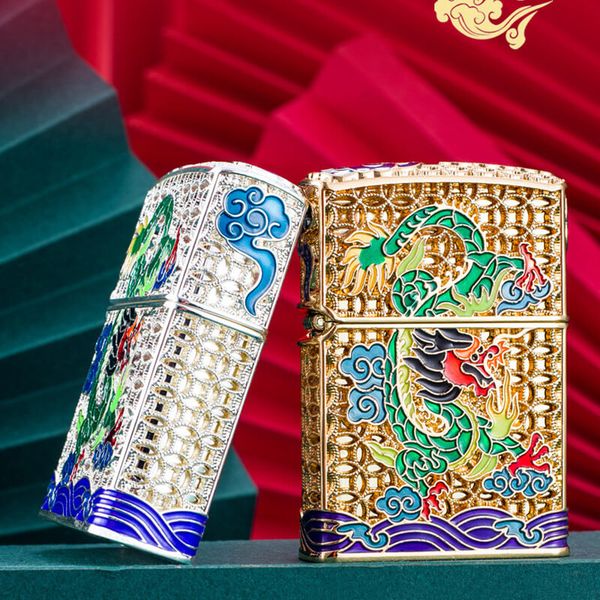 Bật lửa xăng đá Chief bọc lưới hoa văn chủ đề rồng xanh CF1269-1270