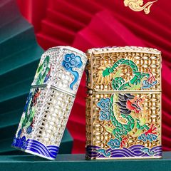 Bật lửa xăng đá Chief bọc lưới hoa văn chủ đề rồng xanh CF1269-1270